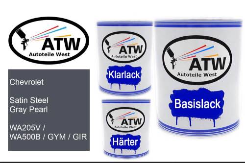 Chevrolet, Satin Steel Gray Pearl, WA205V / WA500B / GYM / GIR: 1L Lackdose + 1L Klarlack + 500ml Härter - Set, von ATW Autoteile West.